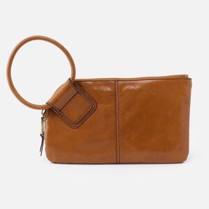 HOBO Cognac Leather Wristlet Clutch with O-Ring Strap